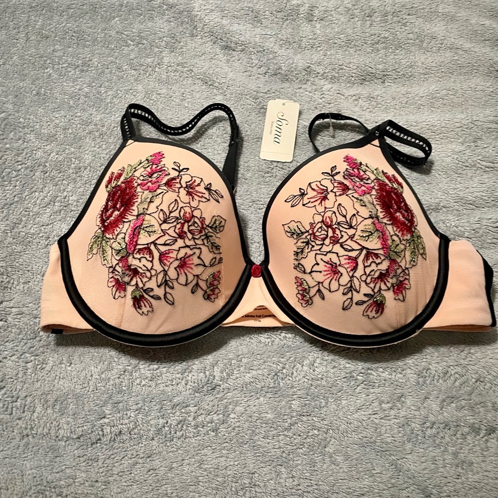Soma Floral Embroidered Bra - Black and Pink